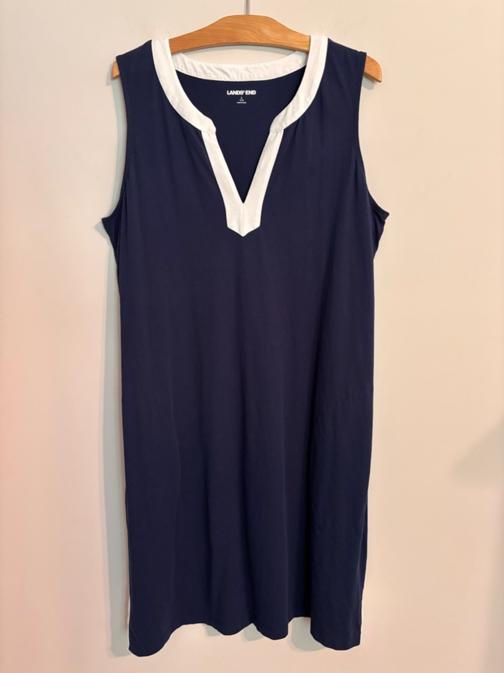 Lands' End Navy Blue Cotton Jersey Notch Neck Dress - Picture 2 of 8